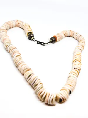 Native American golden lip shell sterling silver hand crafted artisan Heishi beaded necklace