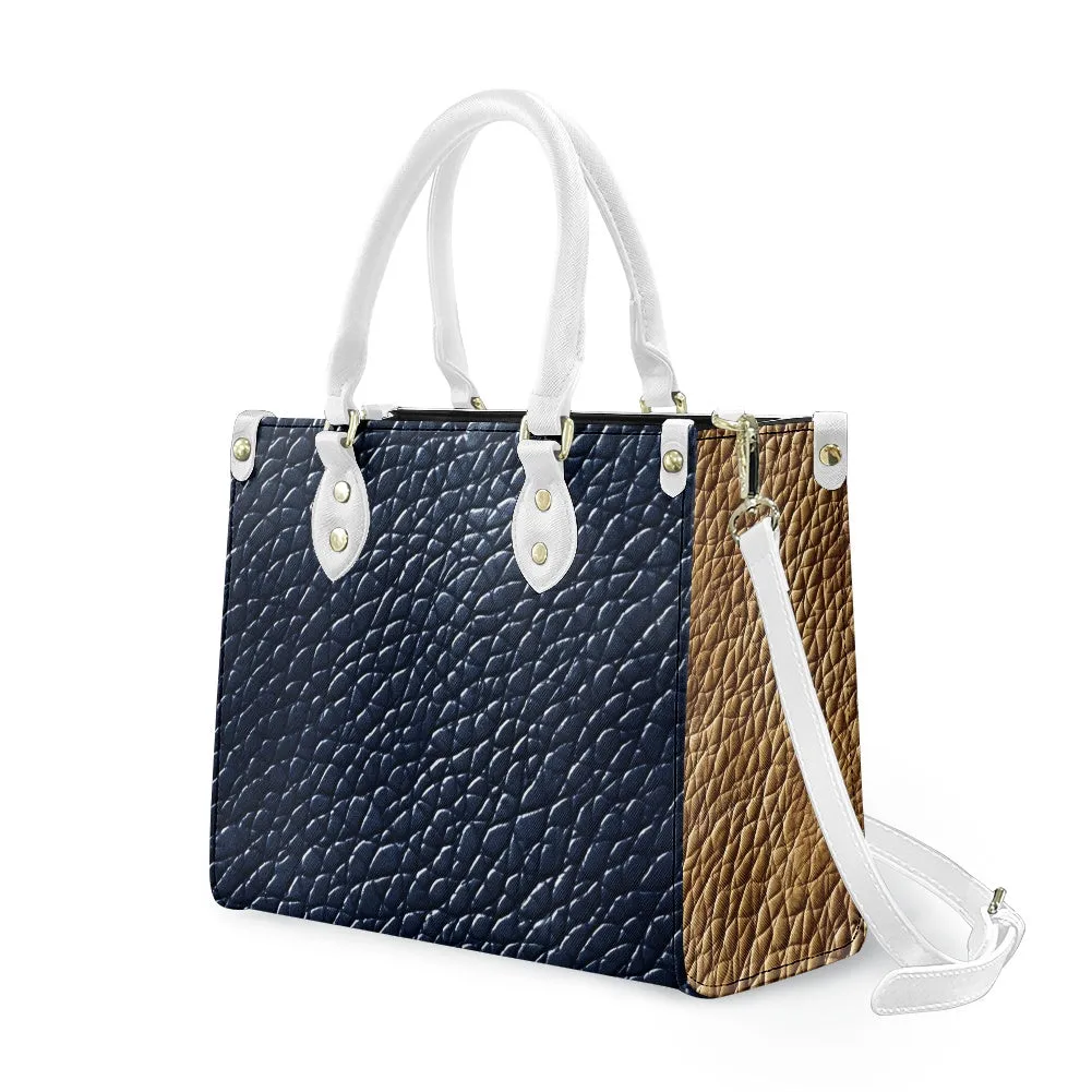 Navy and Cream Women's PU leather twill handbag
