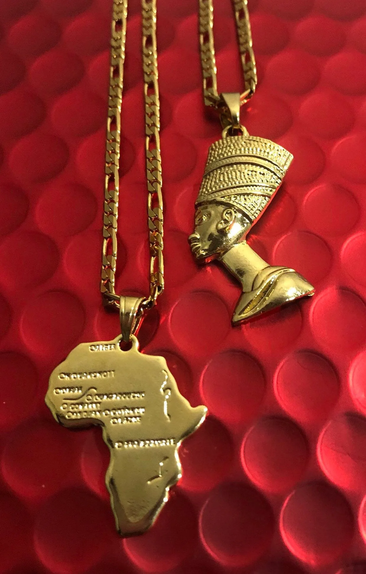 Nefertiti necklace and MINI africa map necklace layered ,18k gold Nefertiti necklace , mini africa map necklace , ancient egypt jewelry