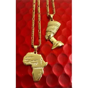 Nefertiti necklace and MINI africa map necklace layered ,18k gold Nefertiti necklace , mini africa map necklace , ancient egypt jewelry