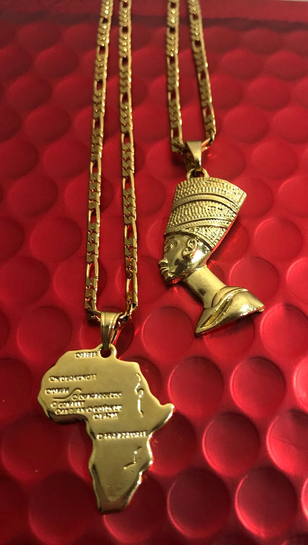Nefertiti necklace and MINI africa map necklace layered ,18k gold Nefertiti necklace , mini africa map necklace , ancient egypt jewelry