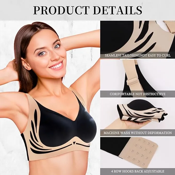 NEW czzstance Wireless Push-Up Bra Anti-Sagging Bras for Women Back Smoothing Bra Full Support Bra for Large Breasts, Sz 2XL