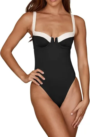 NEW One Piece Swimsuit for Women, Push Up Monokini Swimsuit, Black Sz M