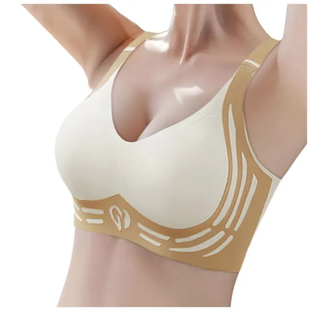 NEW White/Cream Wireless Push-Up Bra Anti-Sagging Bras for Women Back Smoothing Bra Full Support Bra for Large Breasts, Sz XL