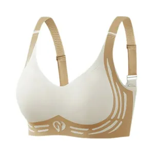 NEW White/Cream Wireless Push-Up Bra Anti-Sagging Bras for Women Back Smoothing Bra Full Support Bra for Large Breasts, Sz XL