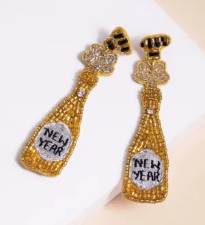 New Years Champagne Bottle Beaded Earrings
