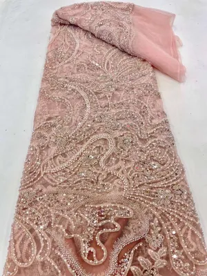 Nigerian Sequin Fabrics Beaded Lace Fabric Purple Embroidered Tulle Fabric African Lace Fabric for