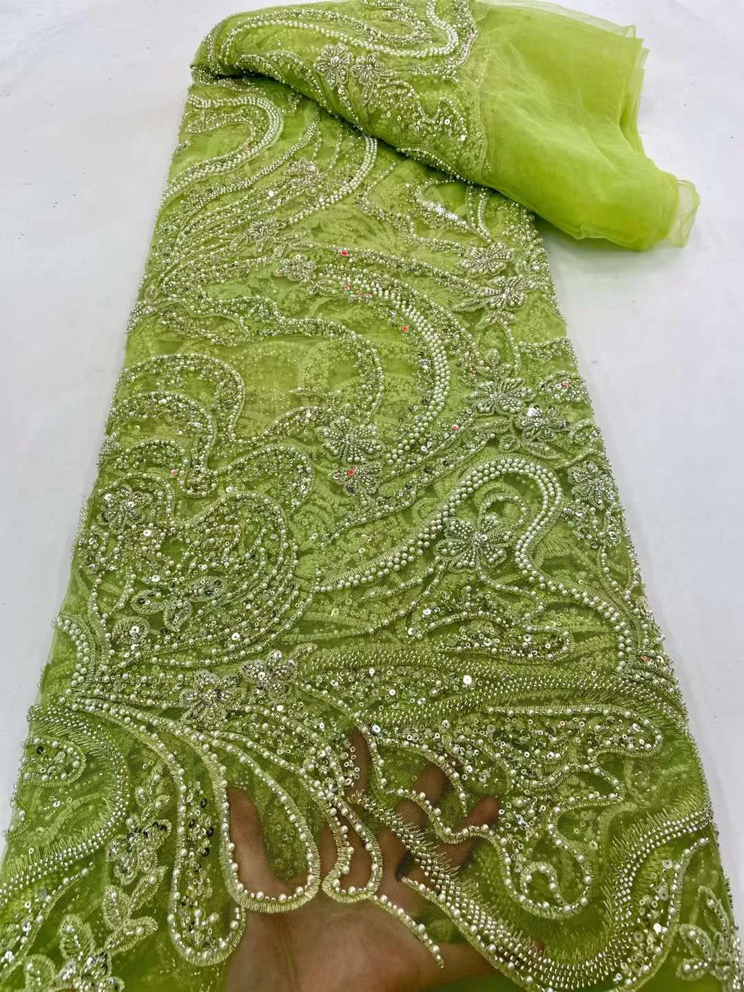 Nigerian Sequin Fabrics Beaded Lace Fabric Purple Embroidered Tulle Fabric African Lace Fabric for