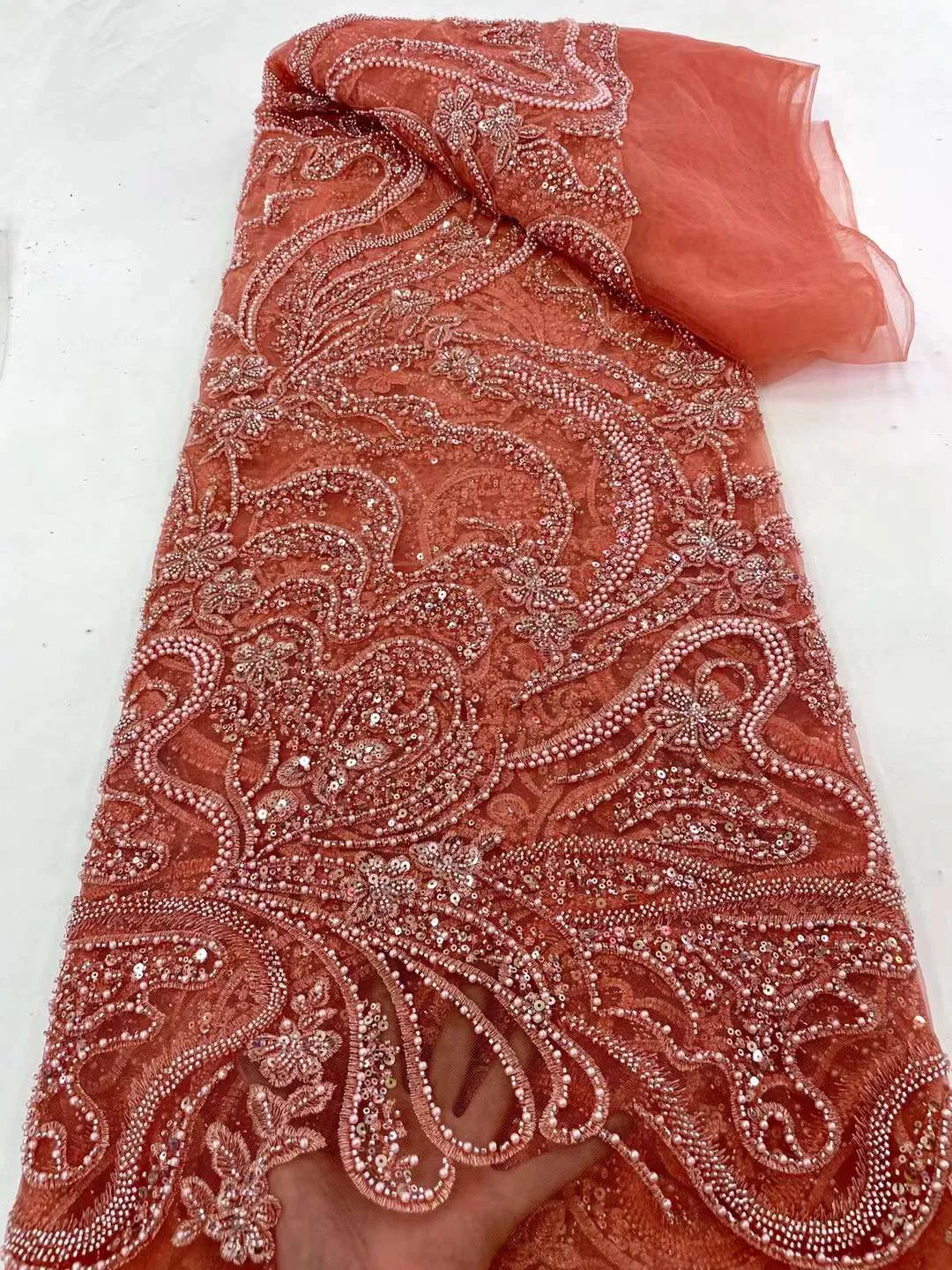 Nigerian Sequin Fabrics Beaded Lace Fabric Purple Embroidered Tulle Fabric African Lace Fabric for