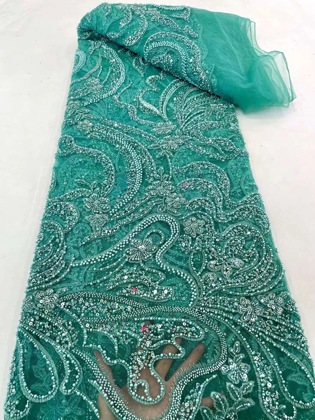 Nigerian Sequin Fabrics Beaded Lace Fabric Purple Embroidered Tulle Fabric African Lace Fabric for