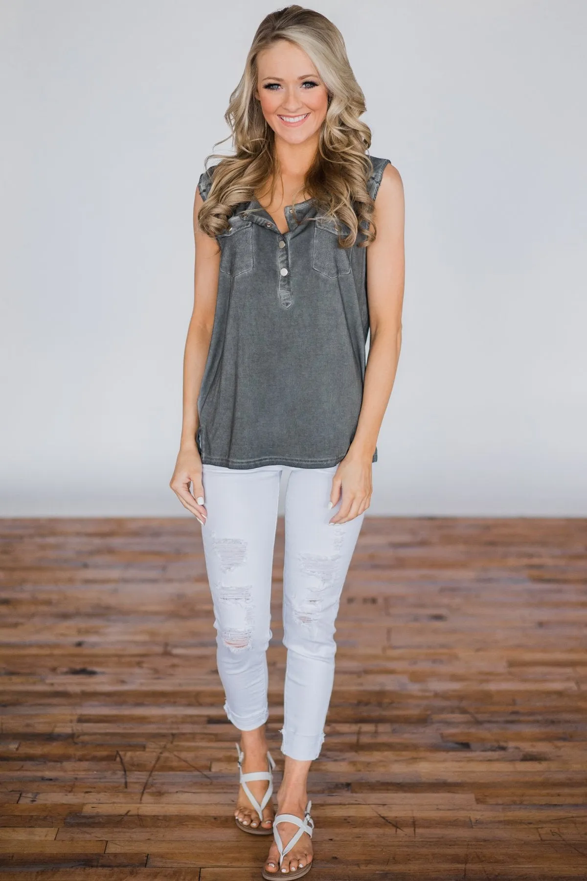 Nowhere to Be Tank Top- Charcoal