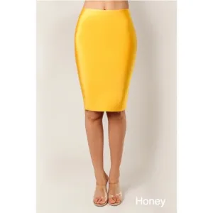 NWT HONEY Yellow Bandage Knit Gold Pencil Slip on Skirt by WOW Couture