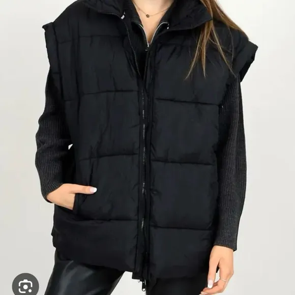 NWT RD Style BRAND Puffer Vest OVERSIZED black pockets zipper layering XS M L
