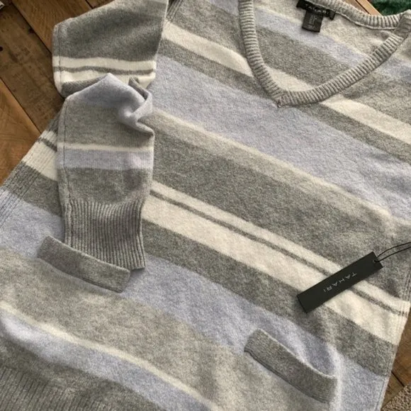 NWT Tahari Striped V-Neck Pocketed Sweater