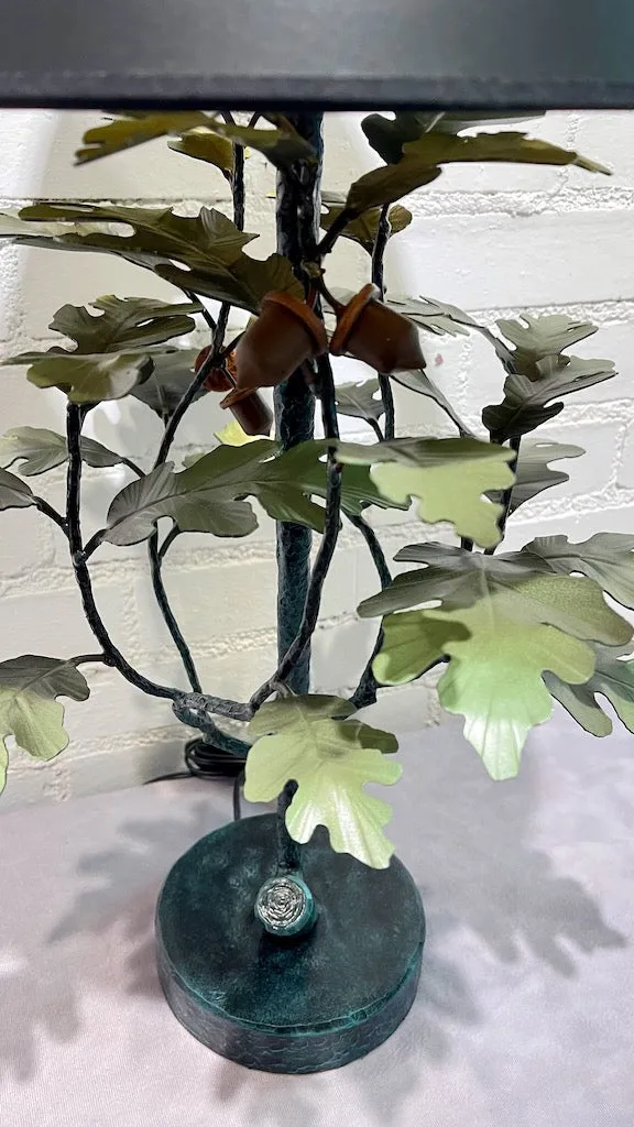 Oak and Acorn Table Lamp with Black Shade