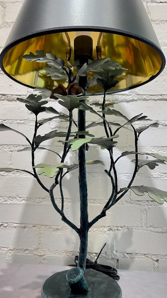 Oak and Acorn Table Lamp with Black Shade