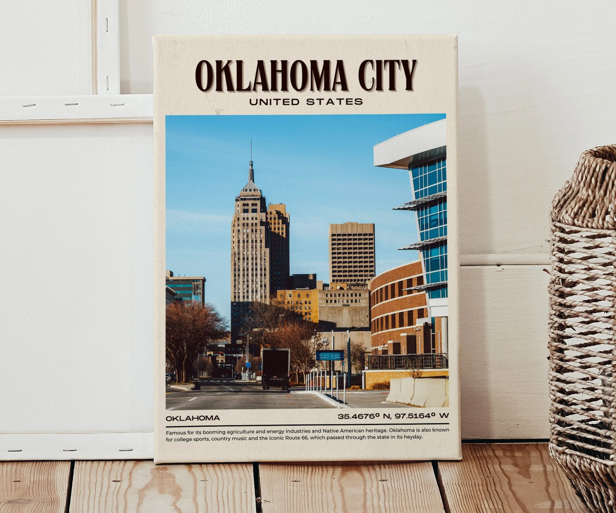 Oklahoma City Vintage Wall Art, Oklahoma, USA