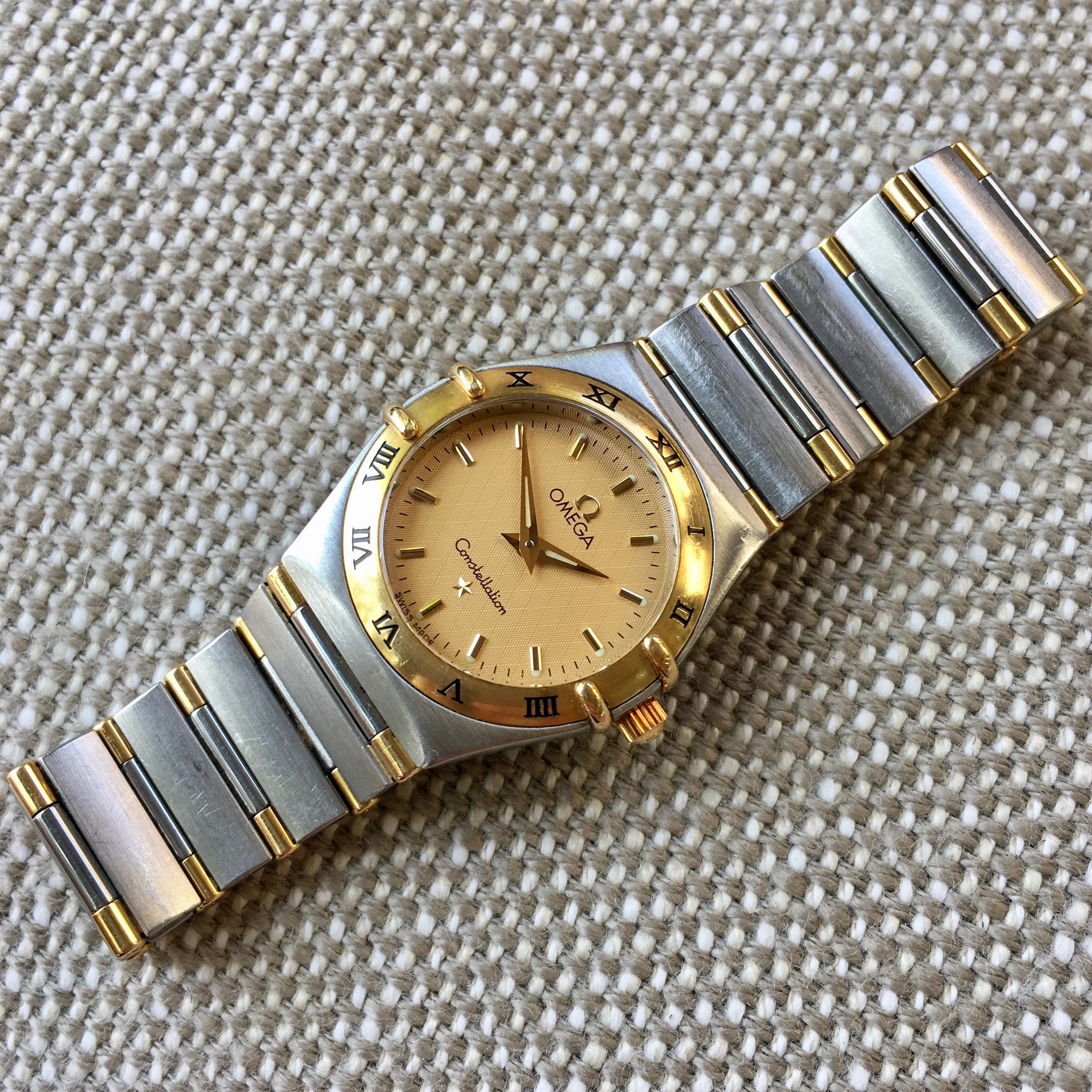 Omega Constellation Ladies Two Tone Steel Gold Champagne Quartz 25mm Wristwatch