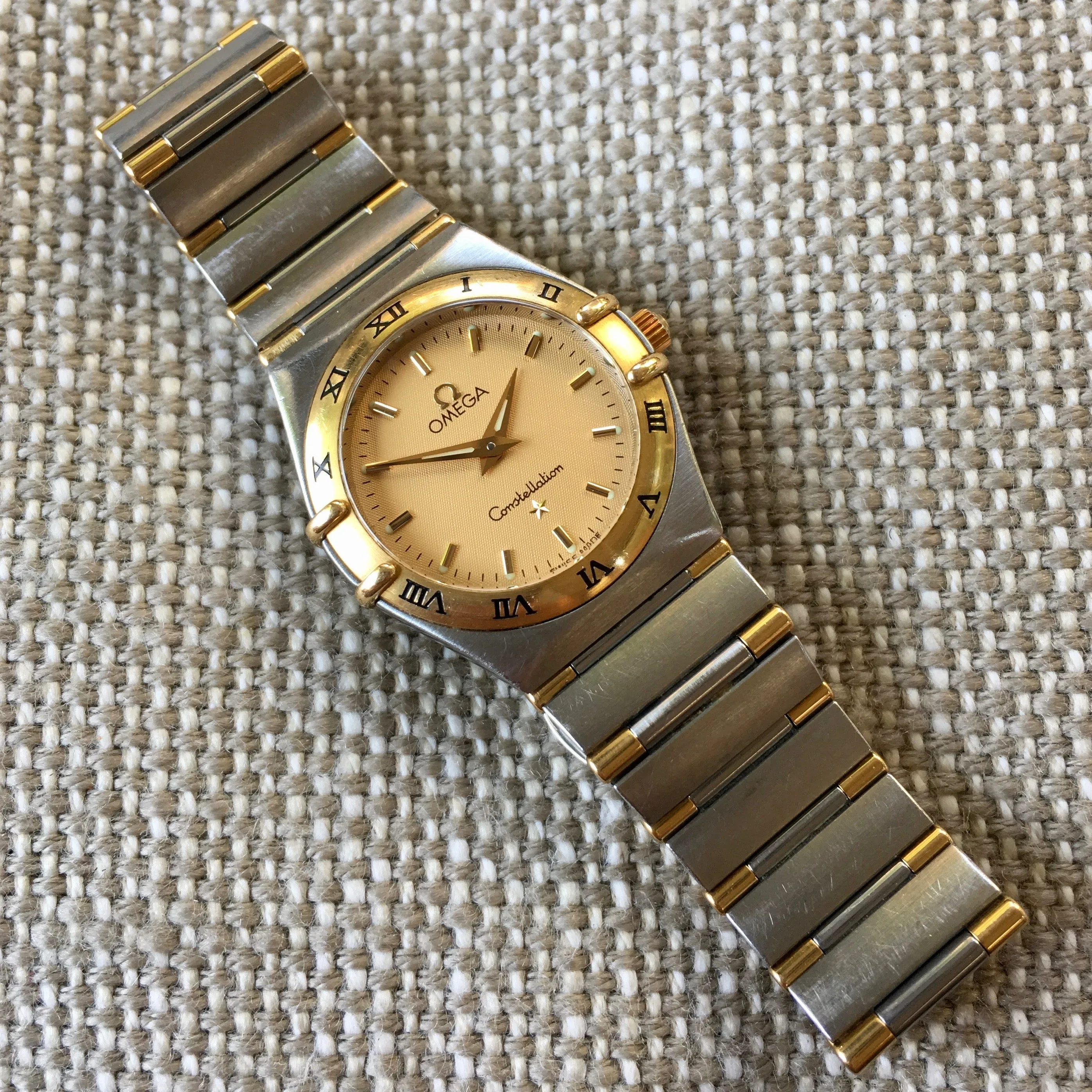 Omega Constellation Ladies Two Tone Steel Gold Champagne Quartz 25mm Wristwatch