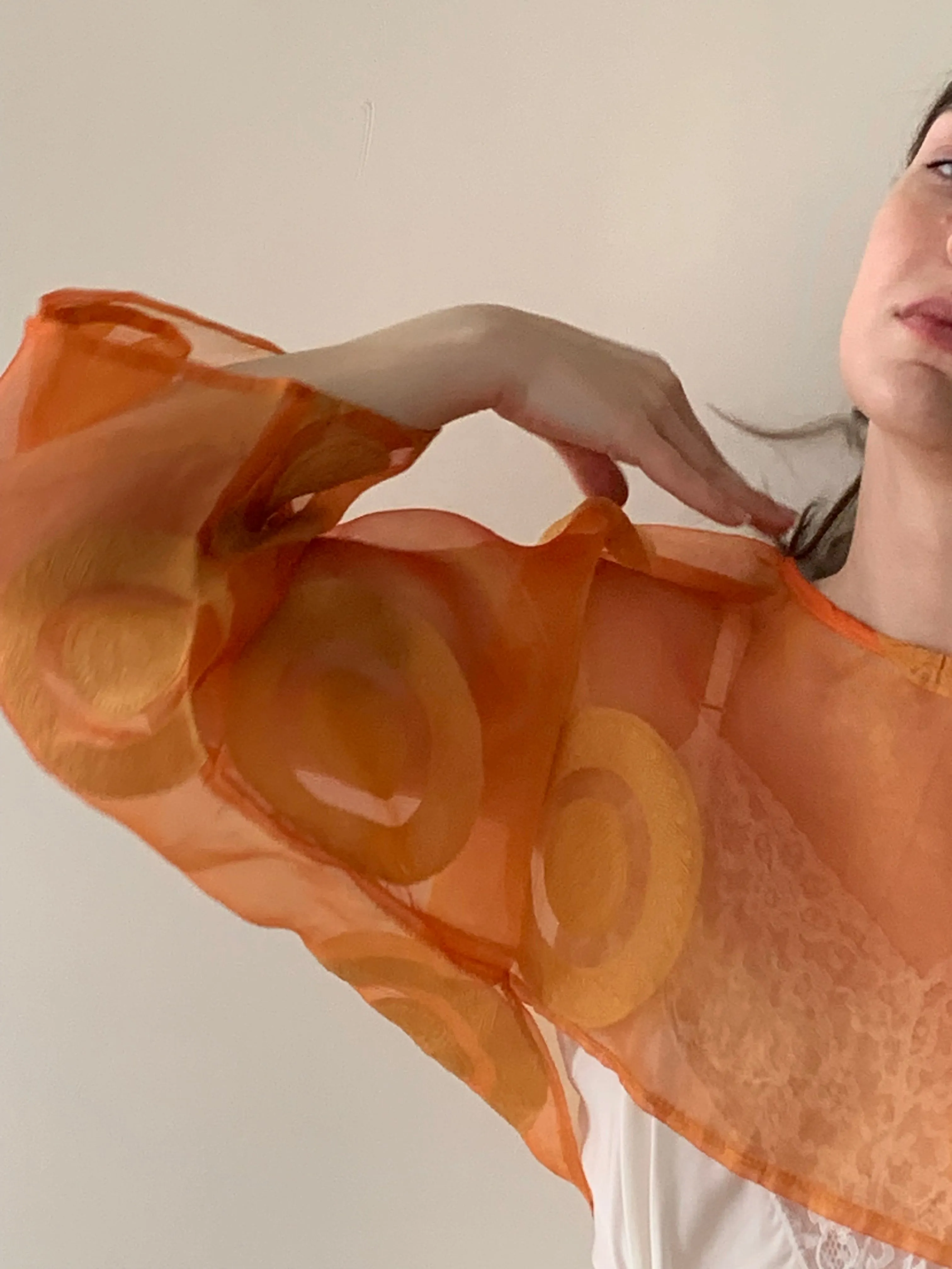 Orange brocade crop blouse