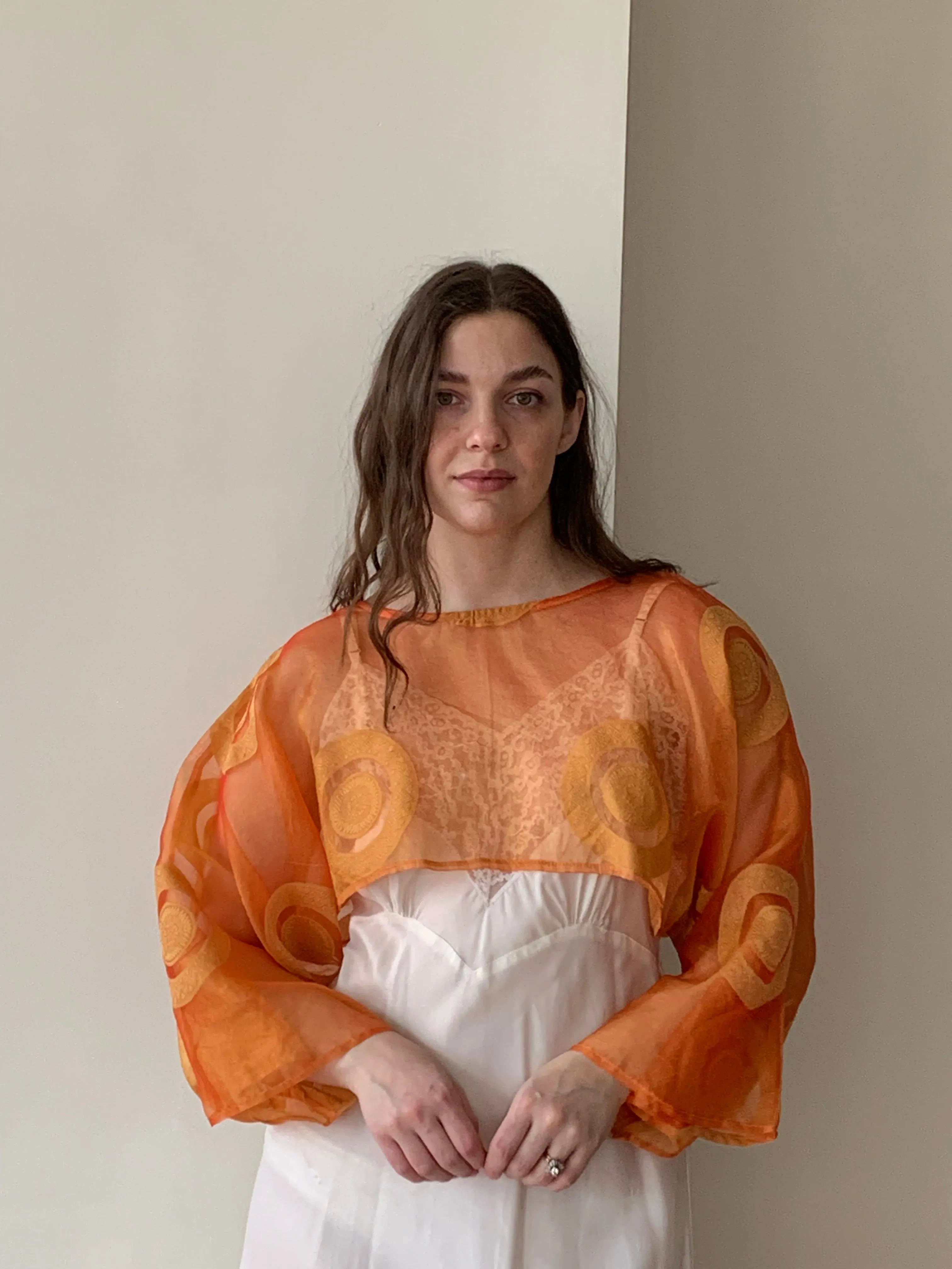 Orange brocade crop blouse