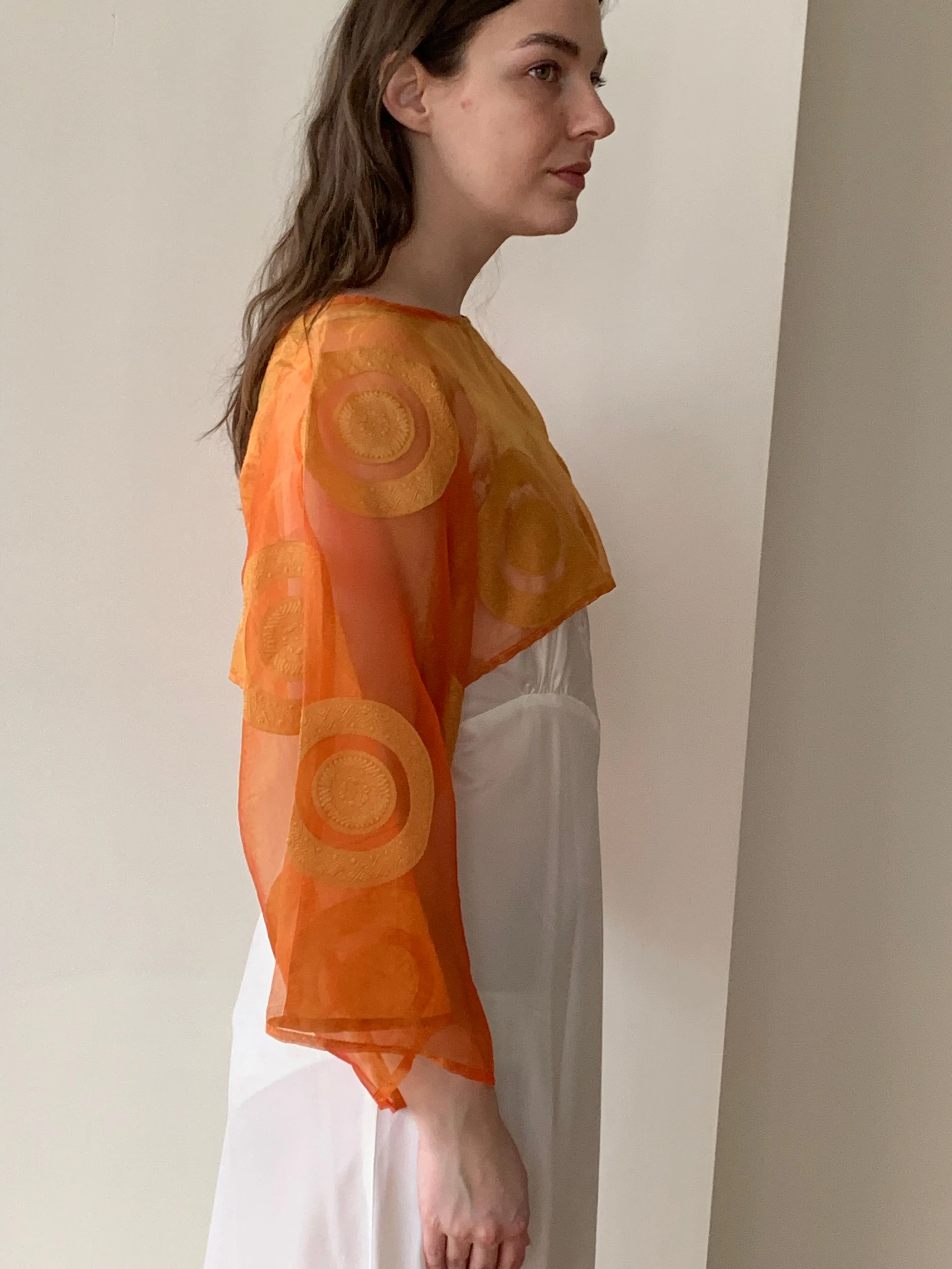 Orange brocade crop blouse