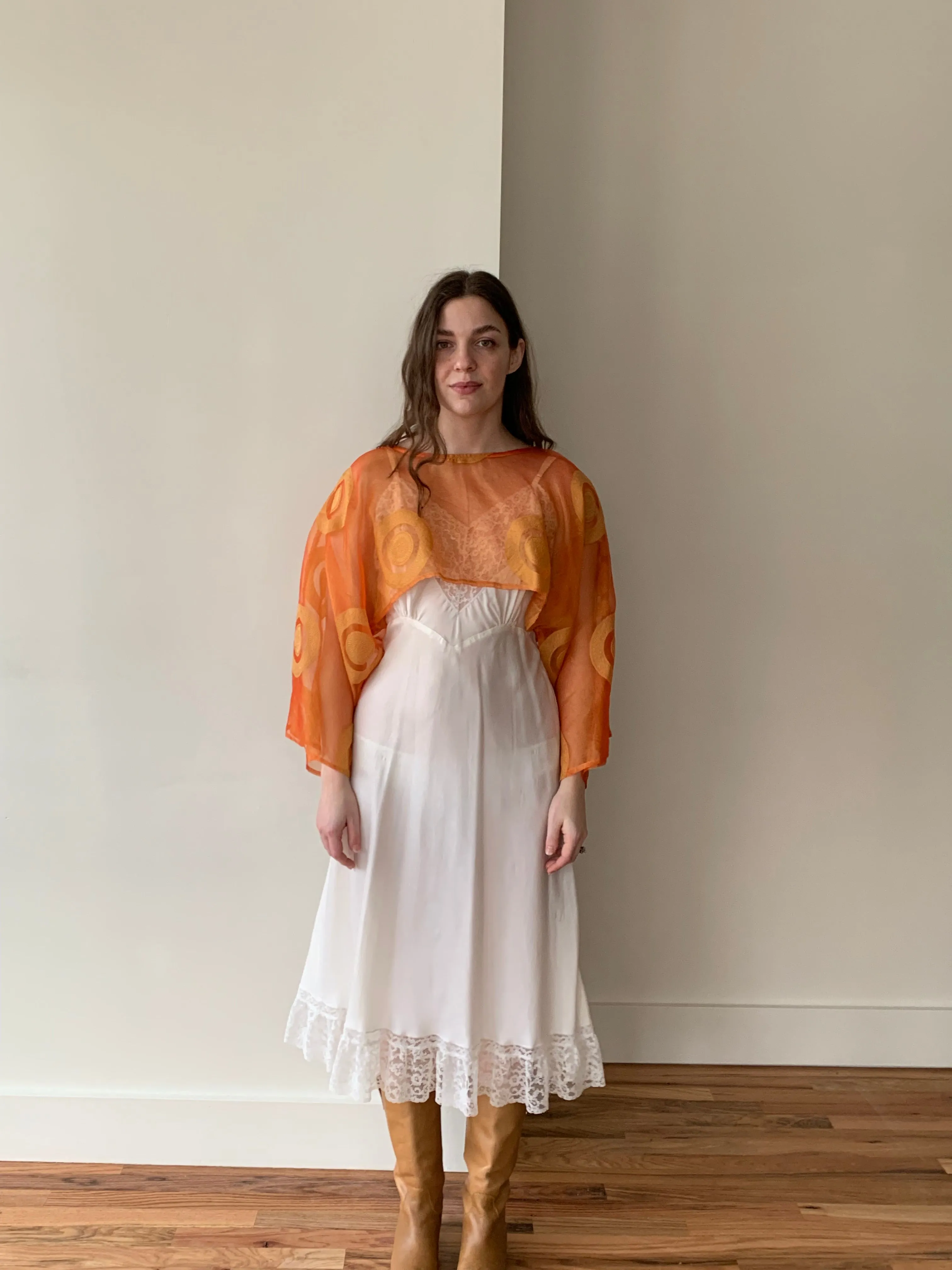 Orange brocade crop blouse