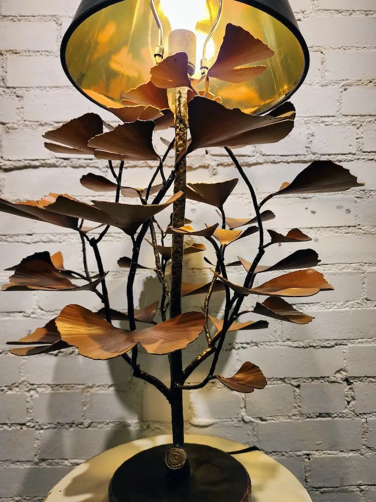ORANGE GINKO LEAF LAMP W/ BLACK SHADE