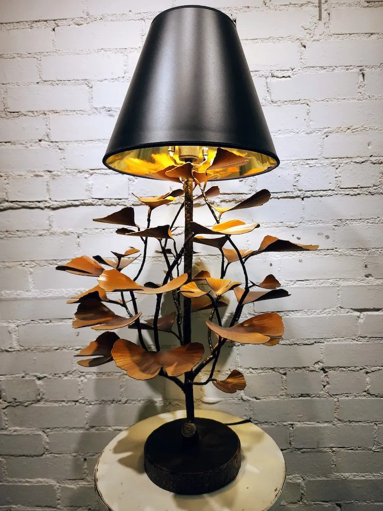 ORANGE GINKO LEAF LAMP W/ BLACK SHADE