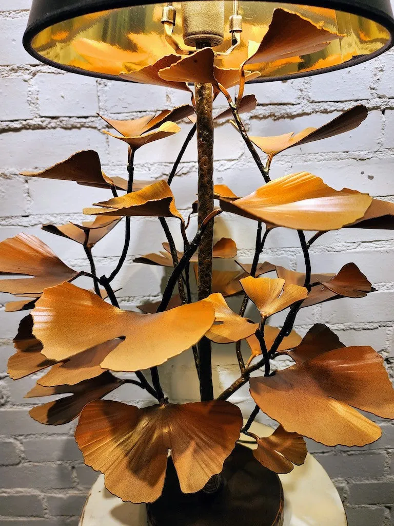 ORANGE GINKO LEAF LAMP W/ BLACK SHADE