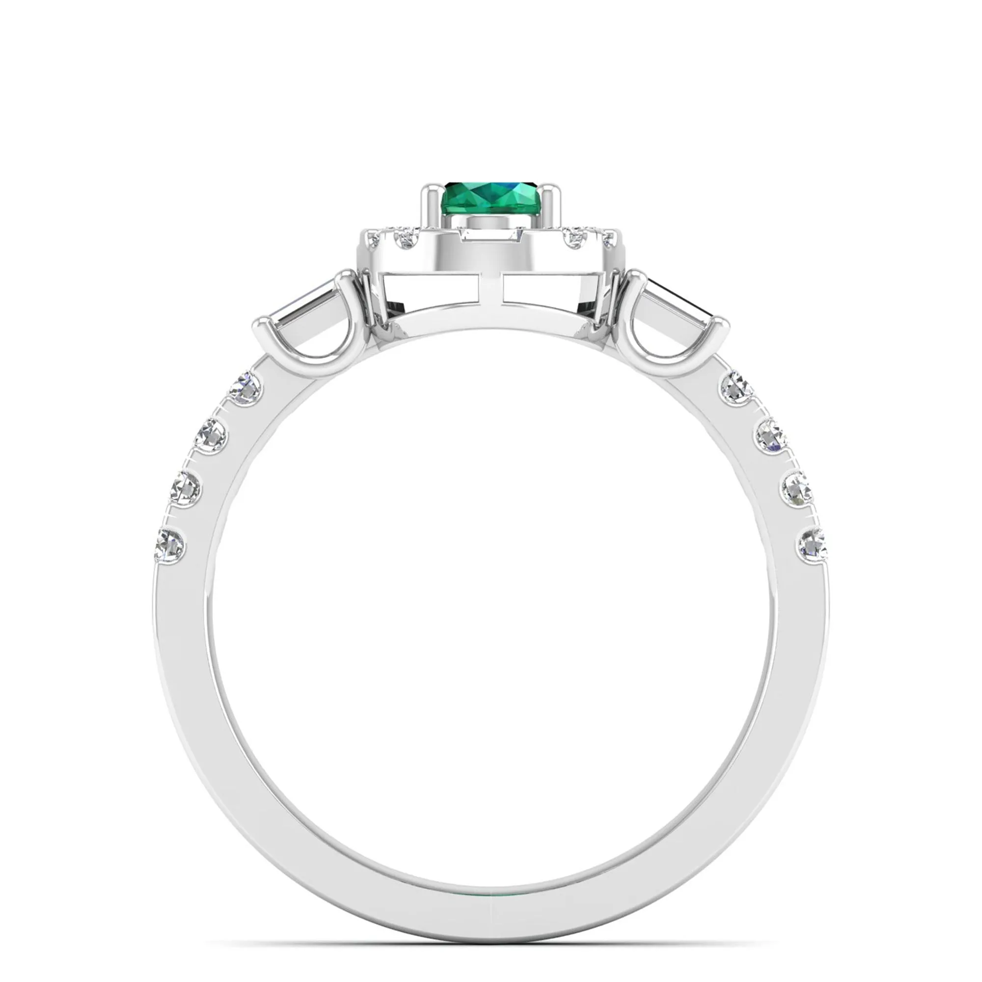 Oval Emerald with Halo Round and Baguette Diamond Ring