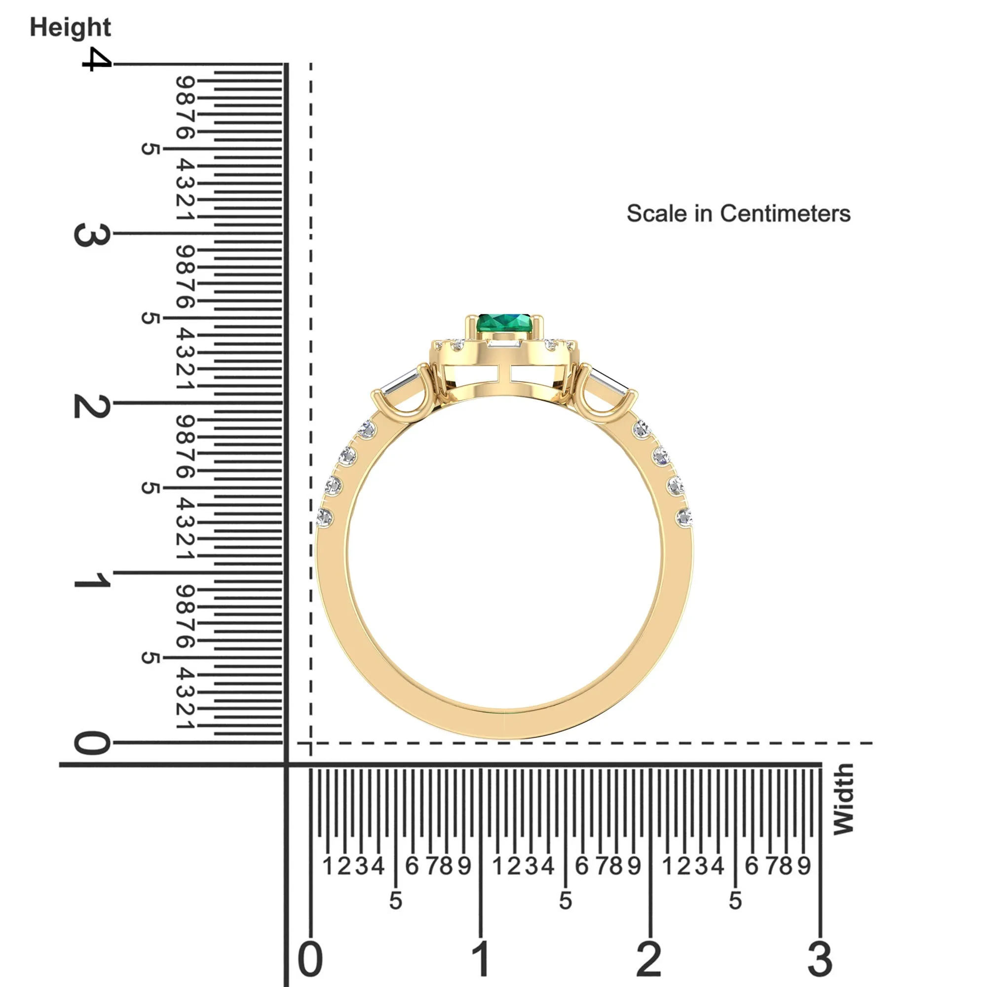 Oval Emerald with Halo Round and Baguette Diamond Ring