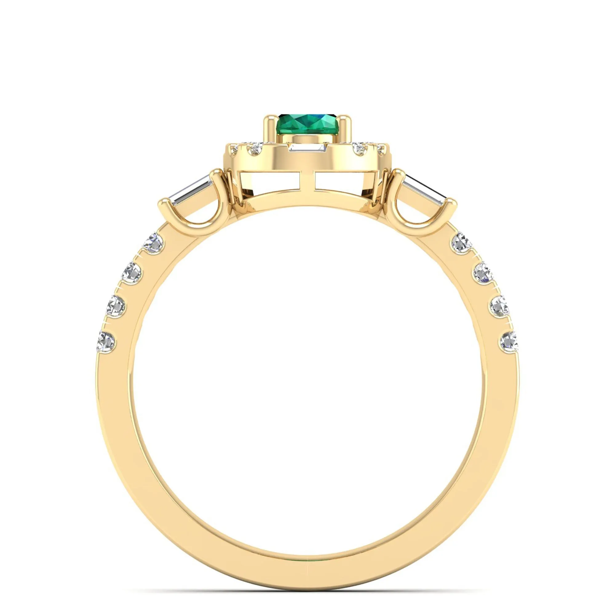 Oval Emerald with Halo Round and Baguette Diamond Ring