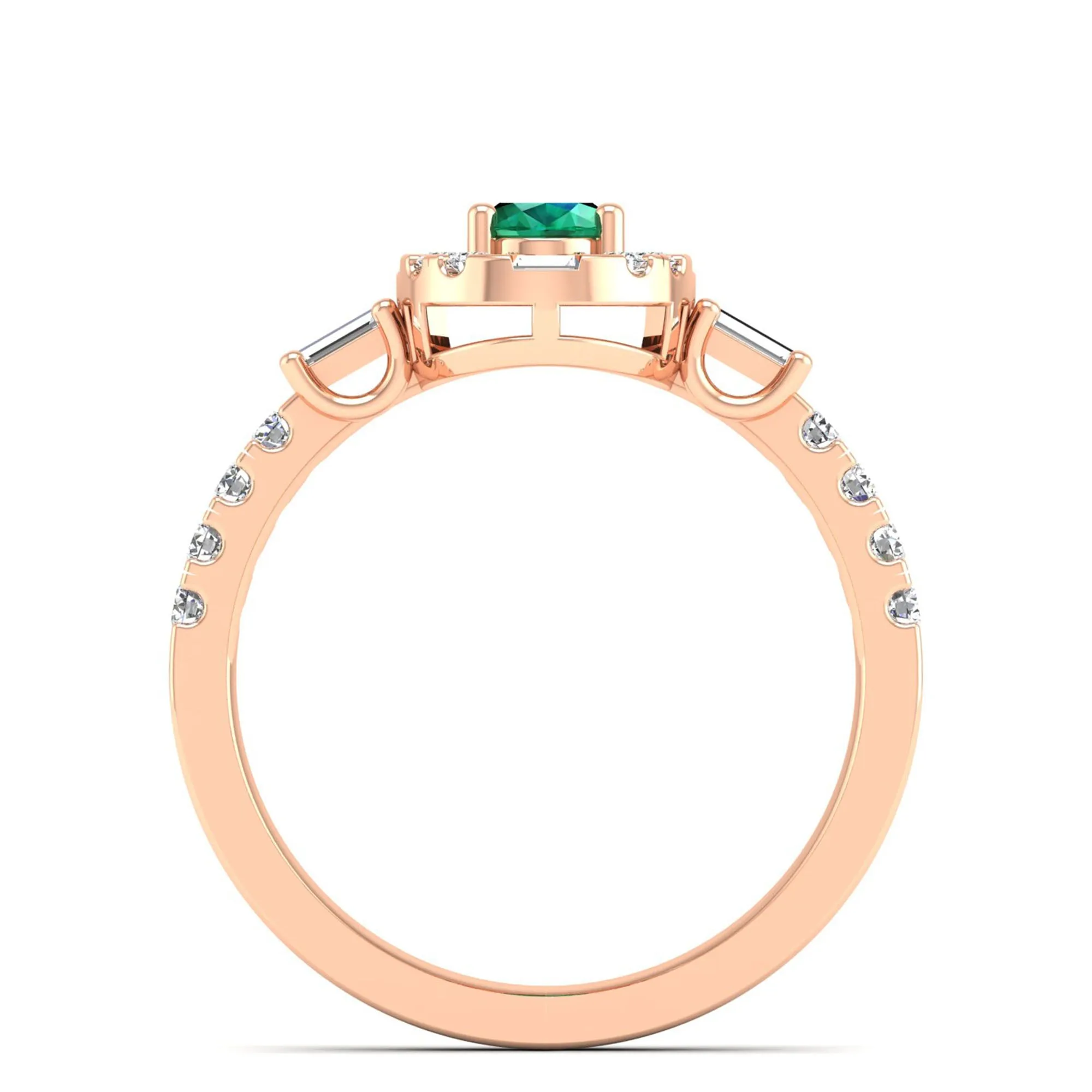Oval Emerald with Halo Round and Baguette Diamond Ring