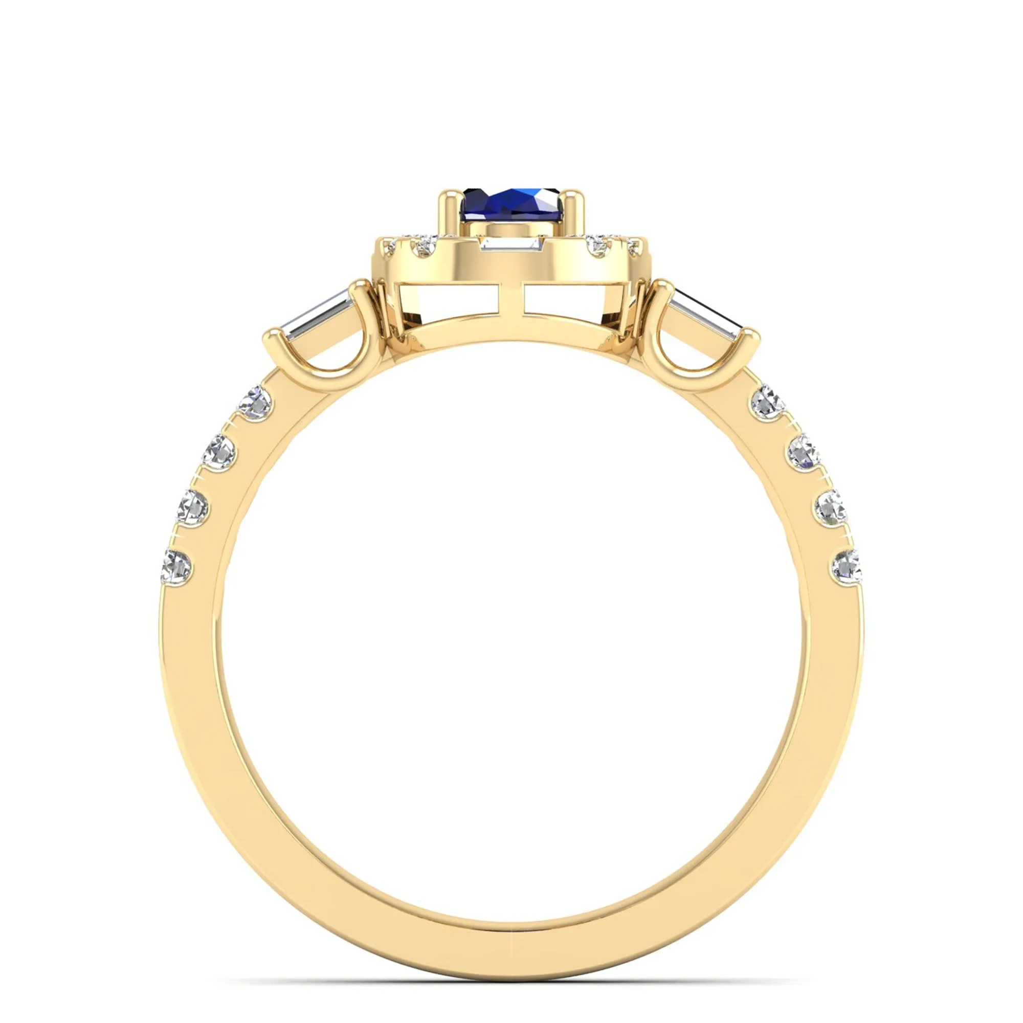 Oval Sapphire with Halo Round and Baguette Diamond Ring