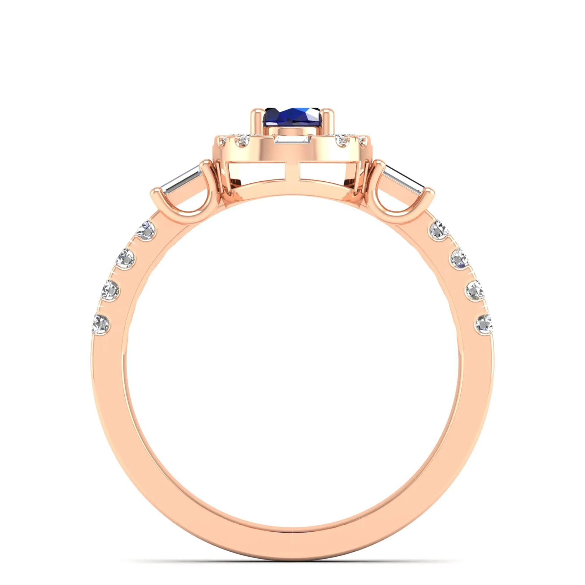 Oval Sapphire with Halo Round and Baguette Diamond Ring