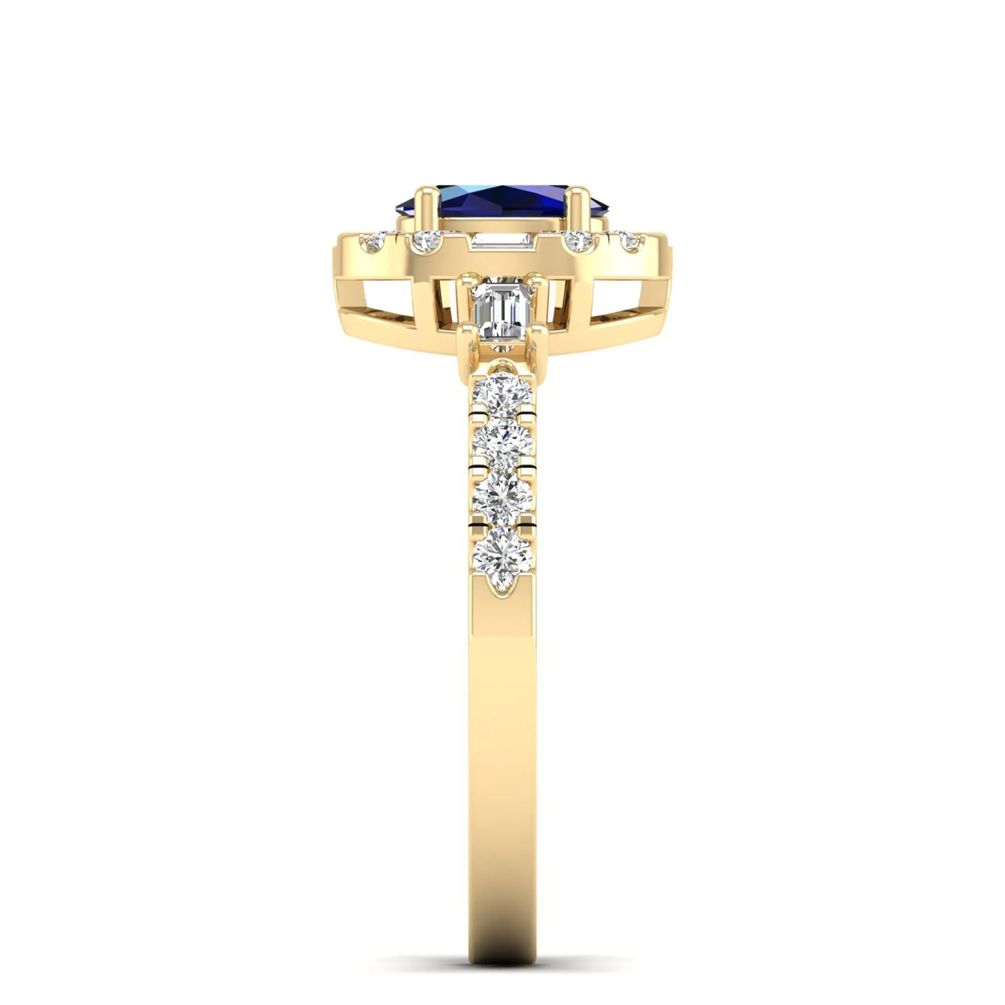 Oval Sapphire with Halo Round and Baguette Diamond Ring