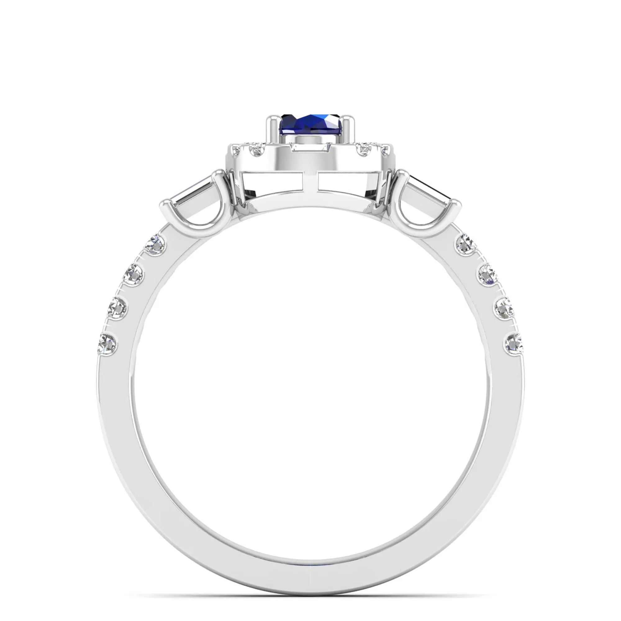 Oval Sapphire with Halo Round and Baguette Diamond Ring
