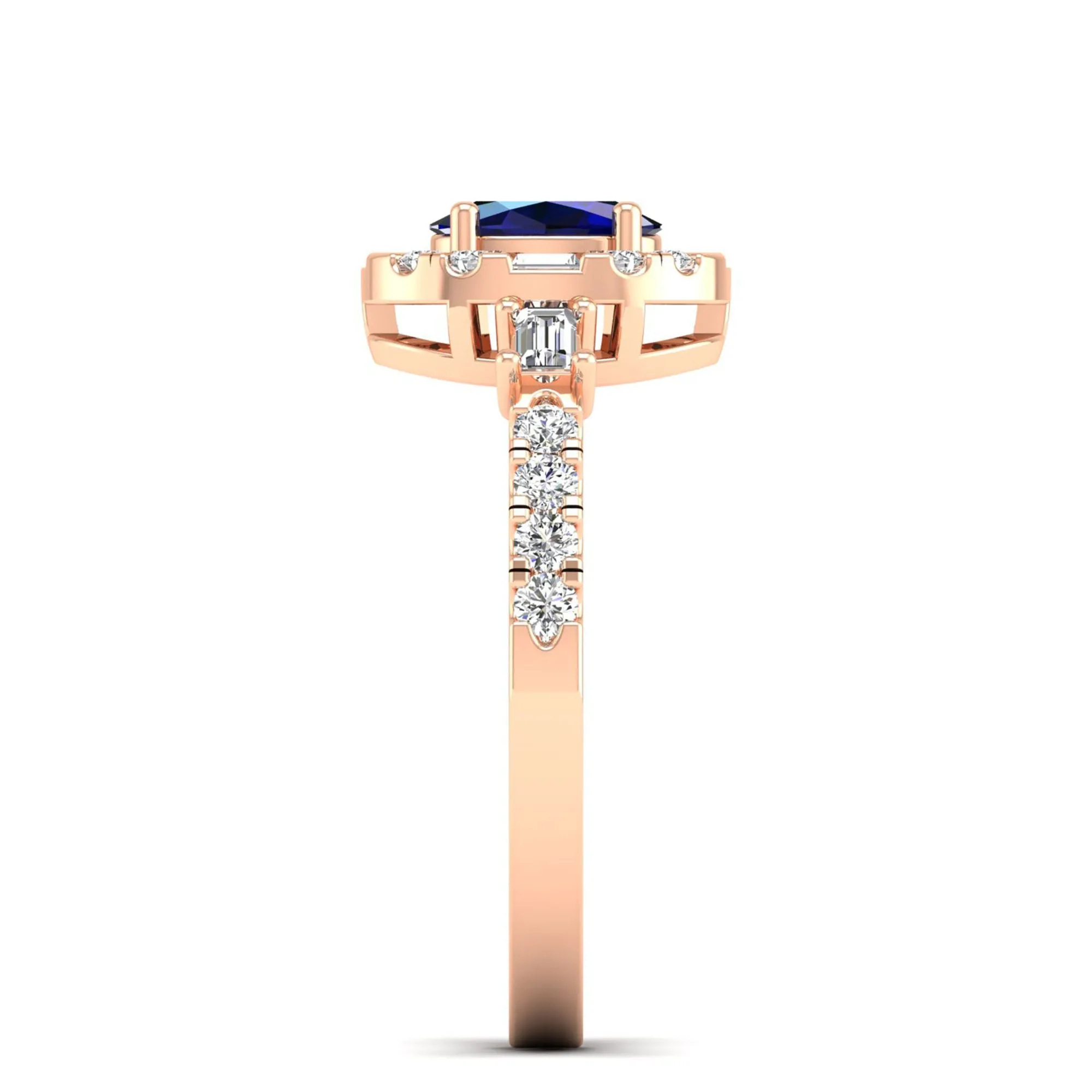 Oval Sapphire with Halo Round and Baguette Diamond Ring