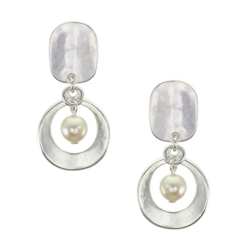 Oval with Cutout Disc and Pearl Post Earring