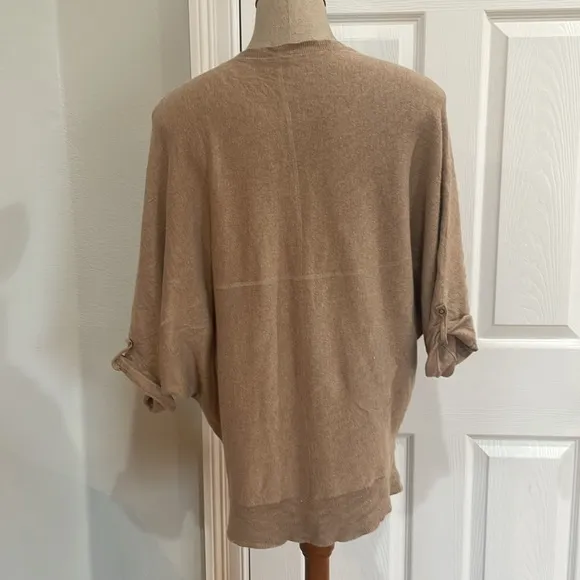 Oversize pullover sweater wool 3/4 cuffed sleeve round neck boxy beige w…