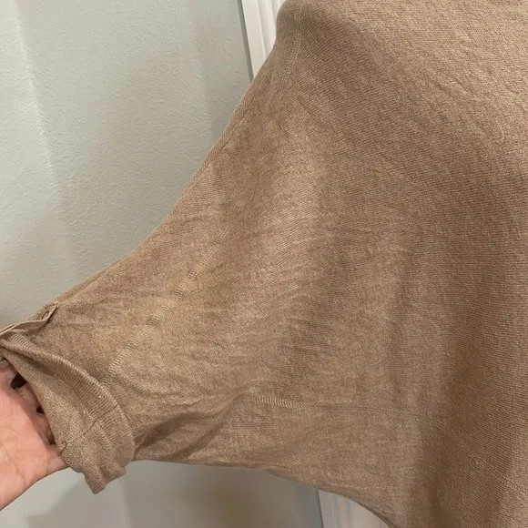 Oversize pullover sweater wool 3/4 cuffed sleeve round neck boxy beige w…