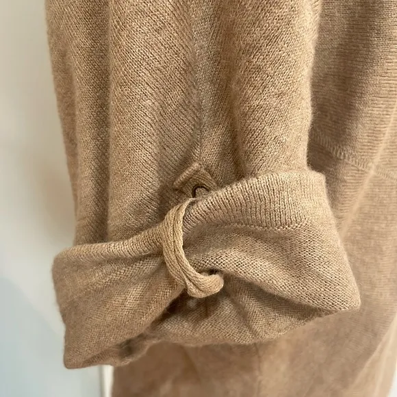 Oversize pullover sweater wool 3/4 cuffed sleeve round neck boxy beige w…