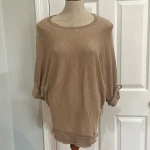 Oversize pullover sweater wool 3/4 cuffed sleeve round neck boxy beige w…