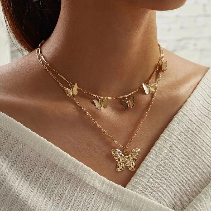 Pack of 2 Layered Star Coin Line & Butterfly Pendant