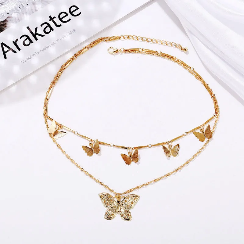 Pack of 2 Layered Star Coin Line & Butterfly Pendant