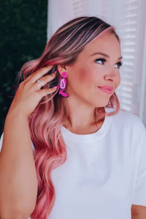 Paisley Detail Beaded Boot Earrings - Pink