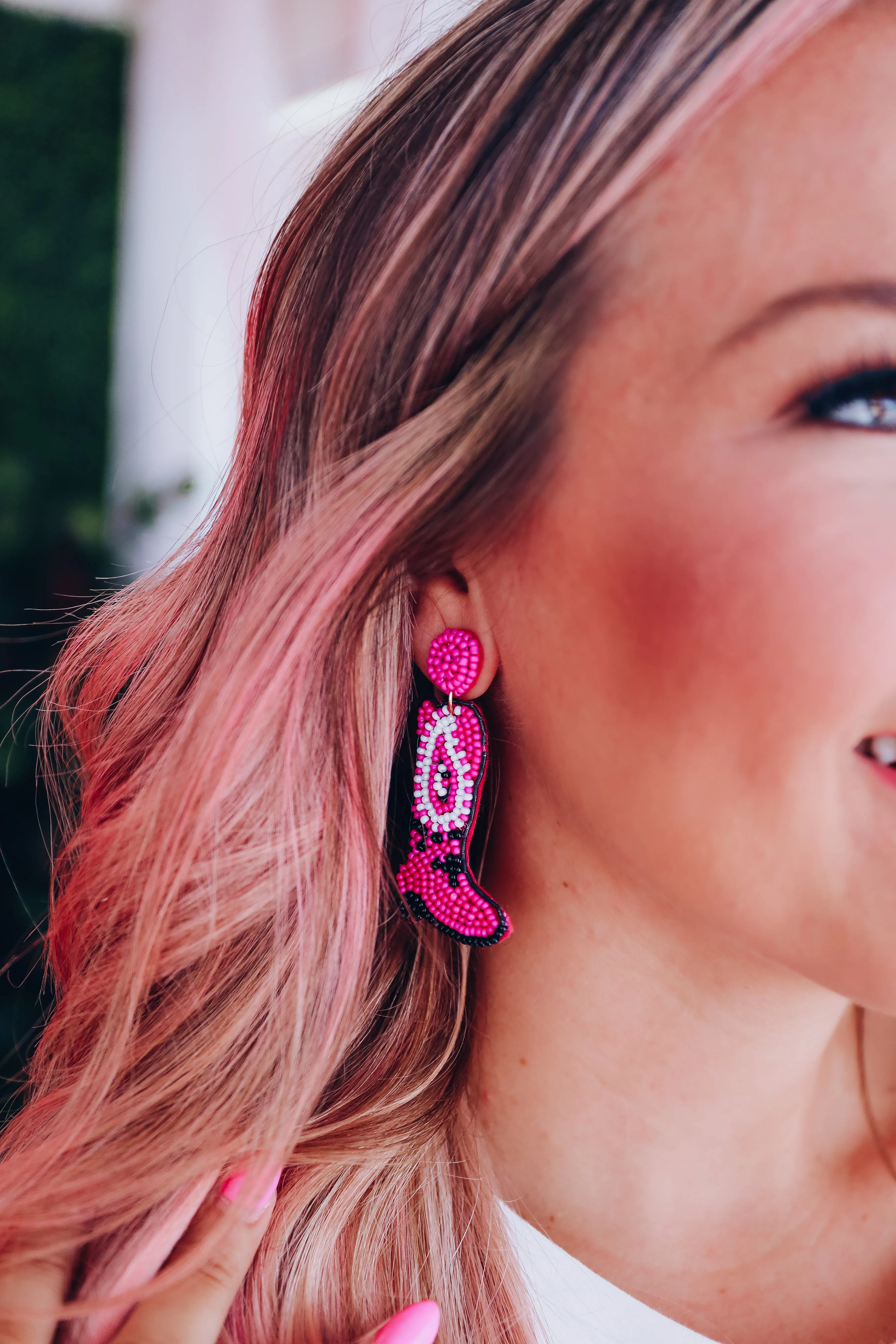 Paisley Detail Beaded Boot Earrings - Pink