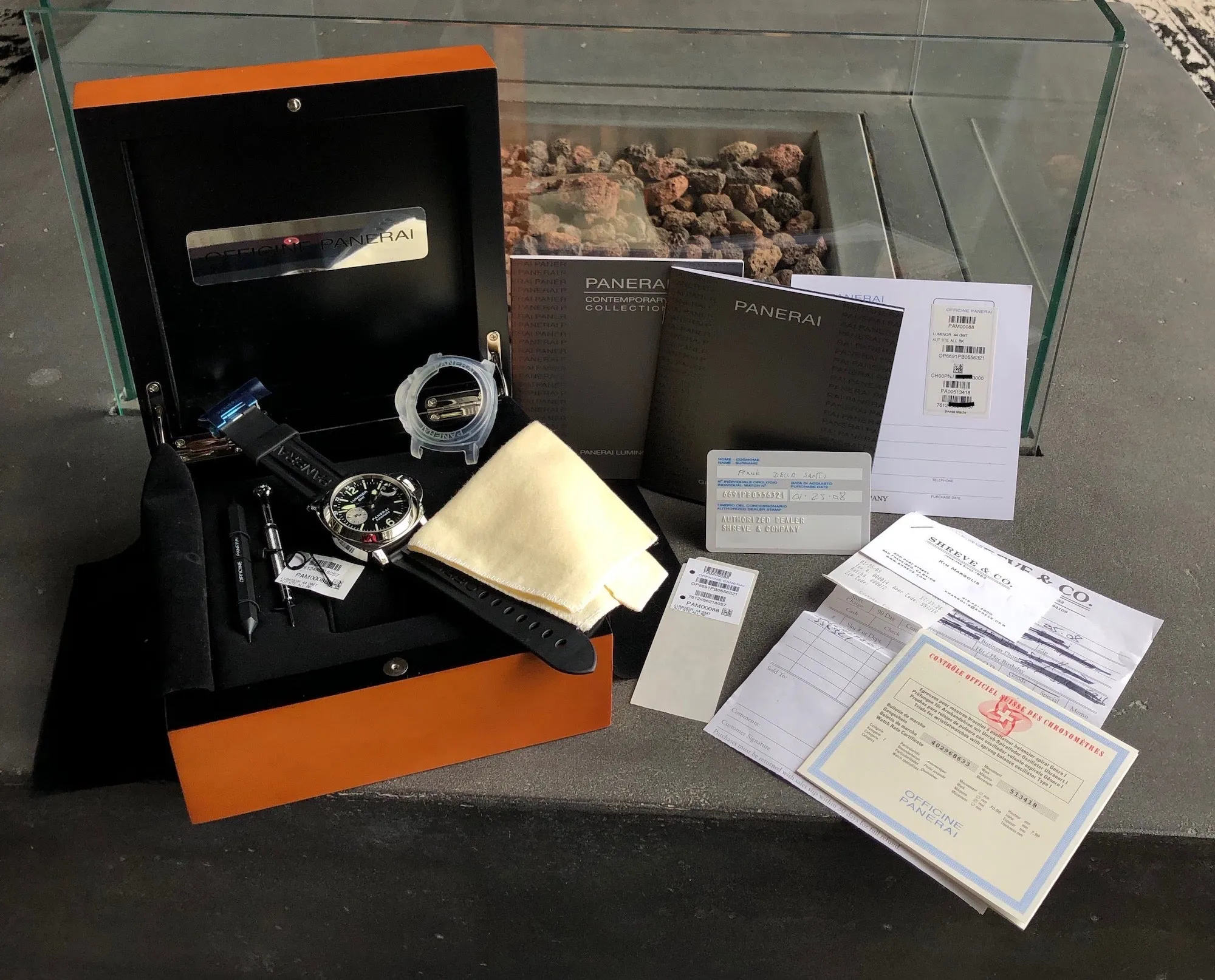 Panerai Luminor GMT PAM 88 Automatic Stainless Steel 44mm Wristwatch Box Papers