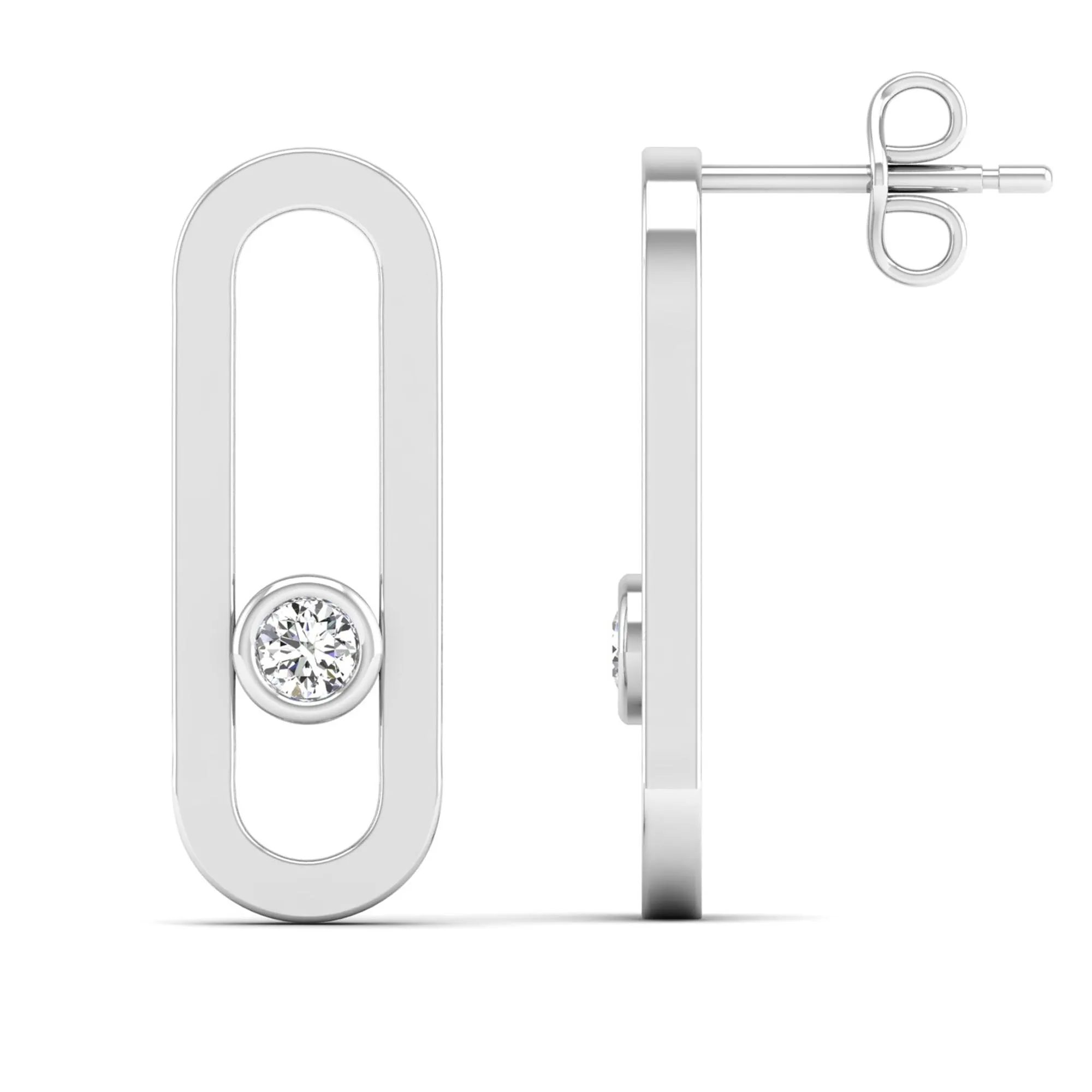 Paperclip Bezel-Set Diamond Earrings